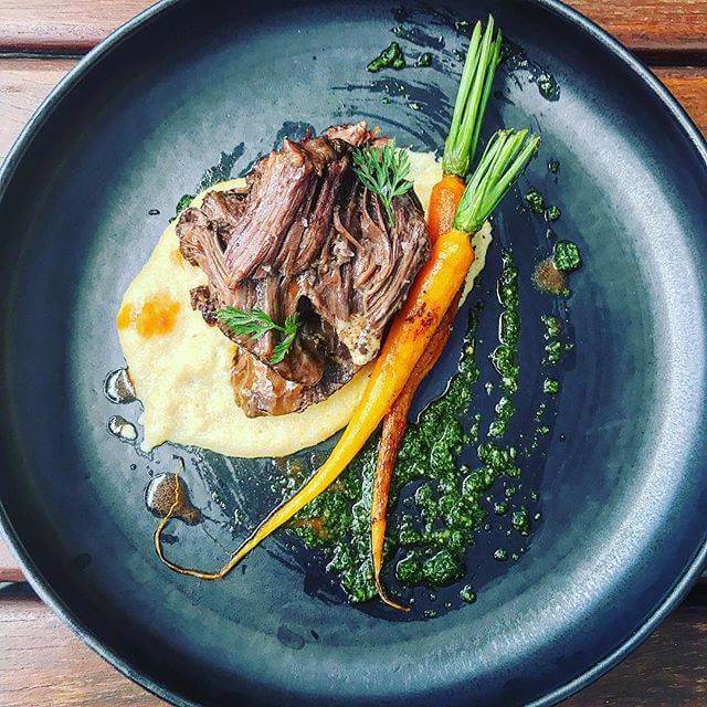 Braised beef cheeks, polenta & carrots