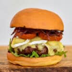 organic beef burger,brie, slo roasted tomatoes & onion marmalade