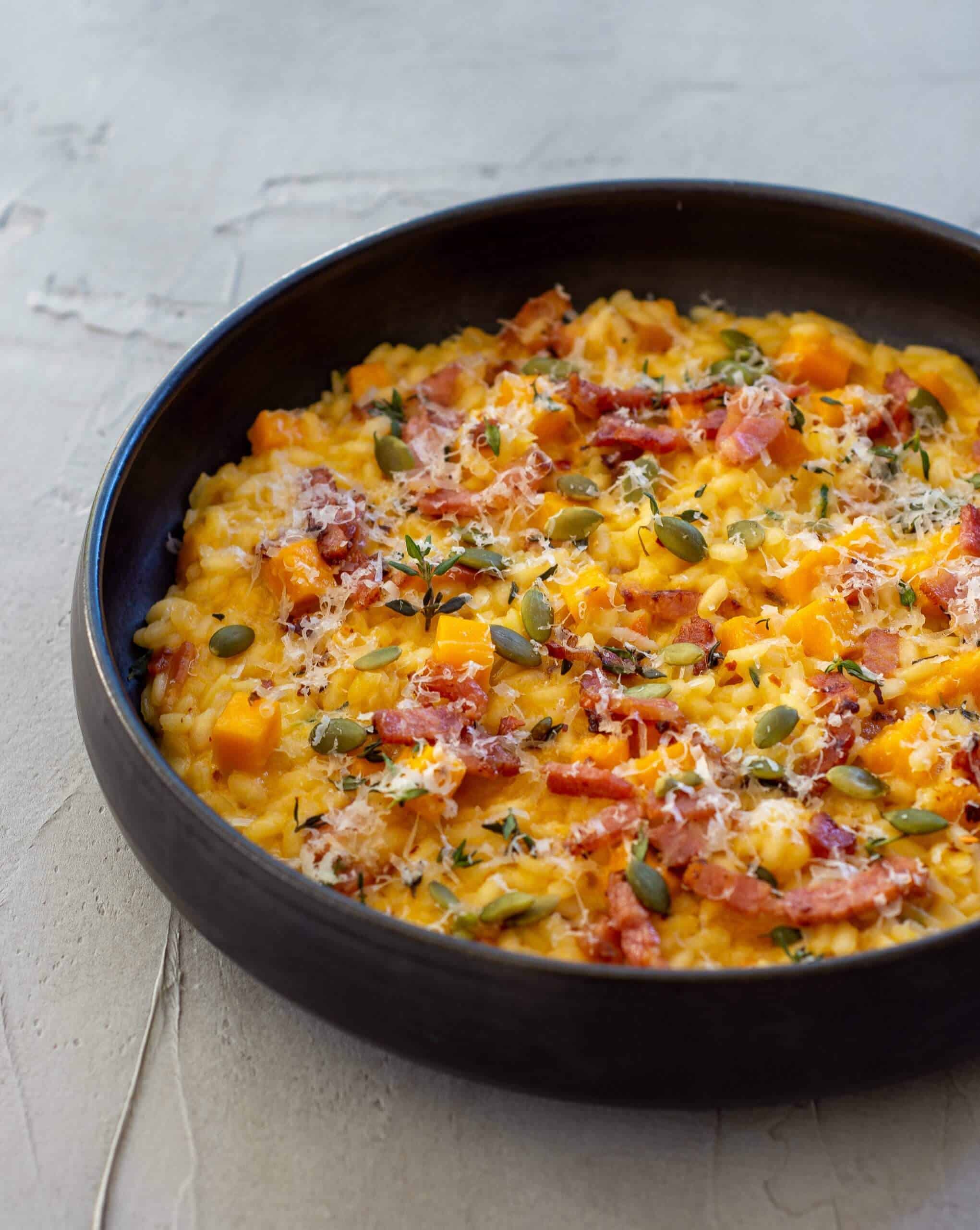 a bowl of pumpkin pork risotto