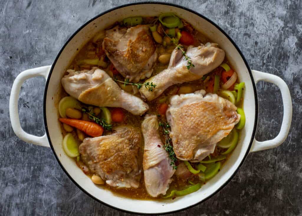 Chicken & vegetables in shallow casserole dish
