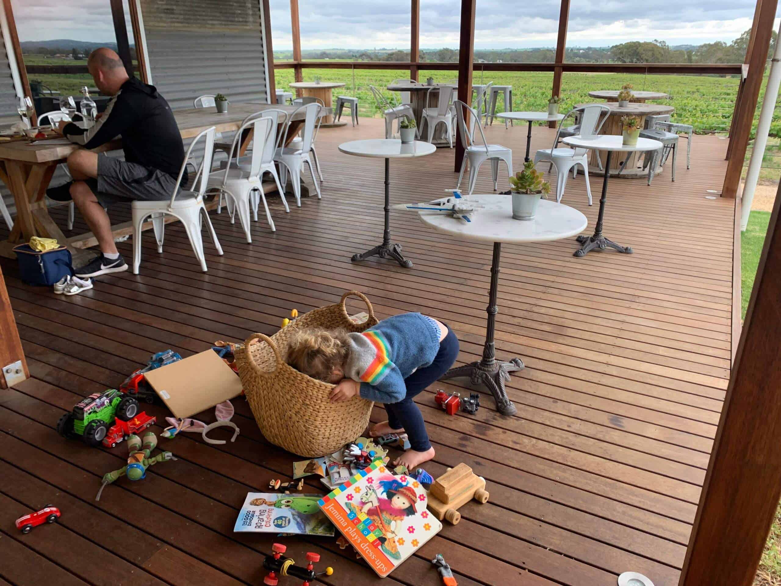 My daughter looking for toys in Seabrook winery
