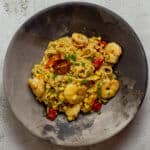 bowl of brown butter prawn pasta