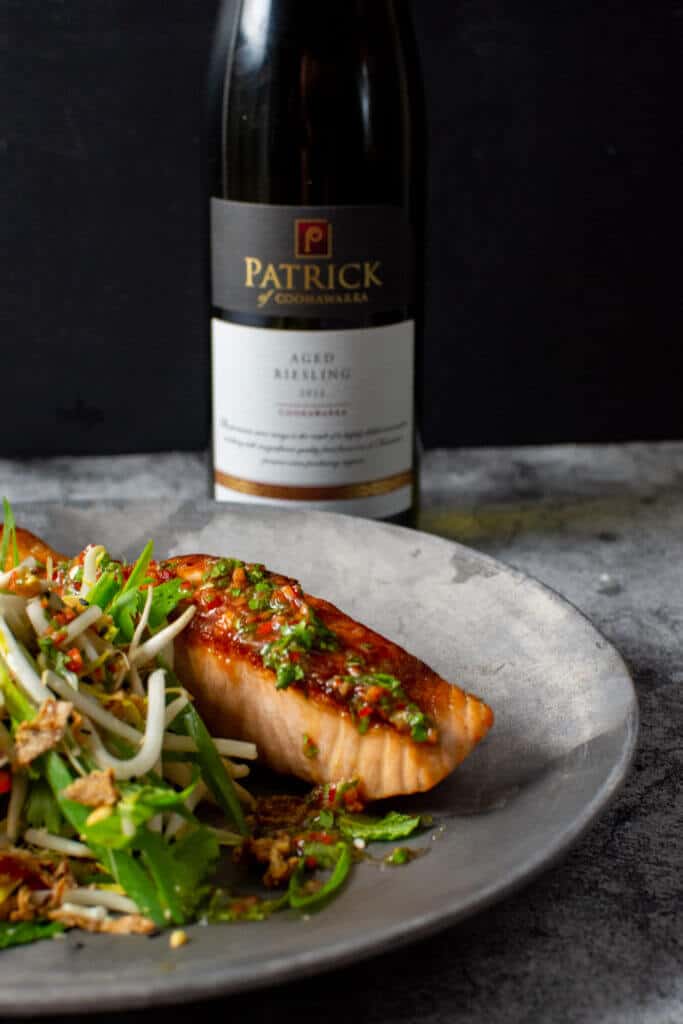 patrick of coonawarra riesling, salmon & beansprout salad