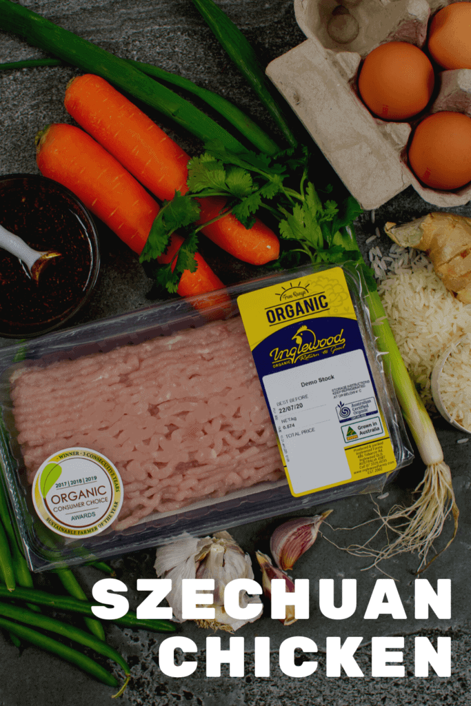 Inglewood organic chicken, vegetables & rice on kitchen counter