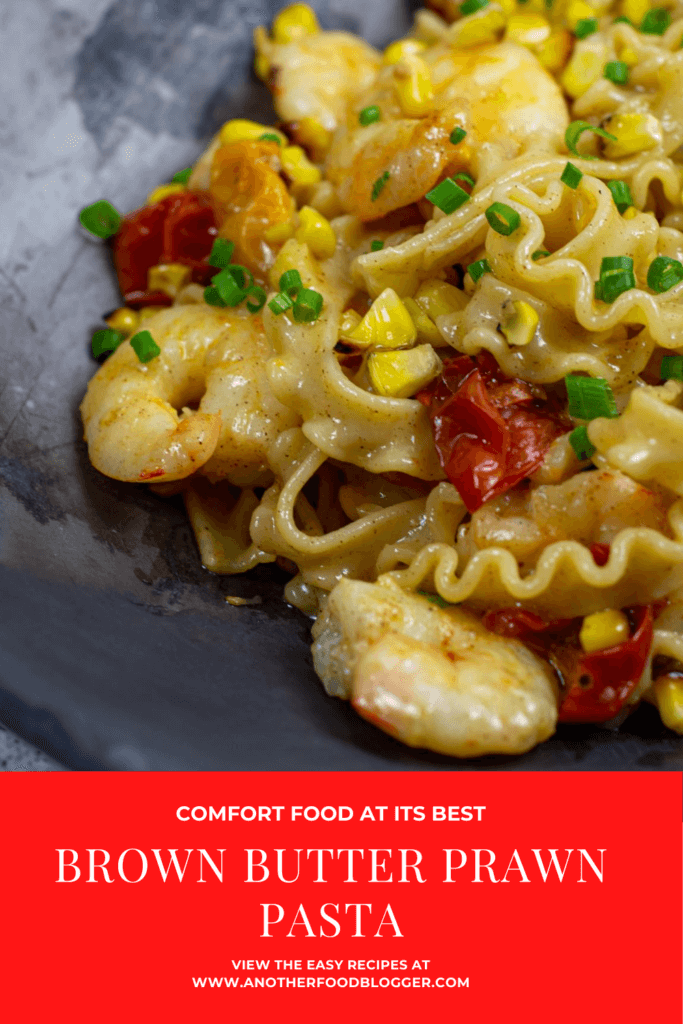 bowl of brown butter prawn pasta