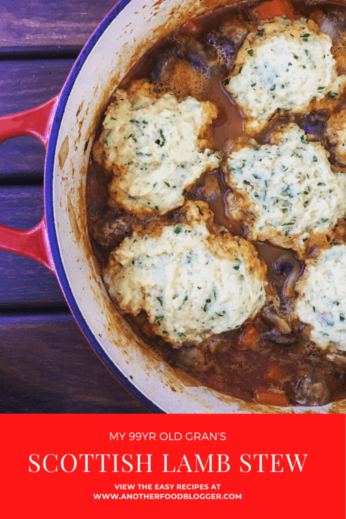 Lamb stew, dumplings in a chasseur pot