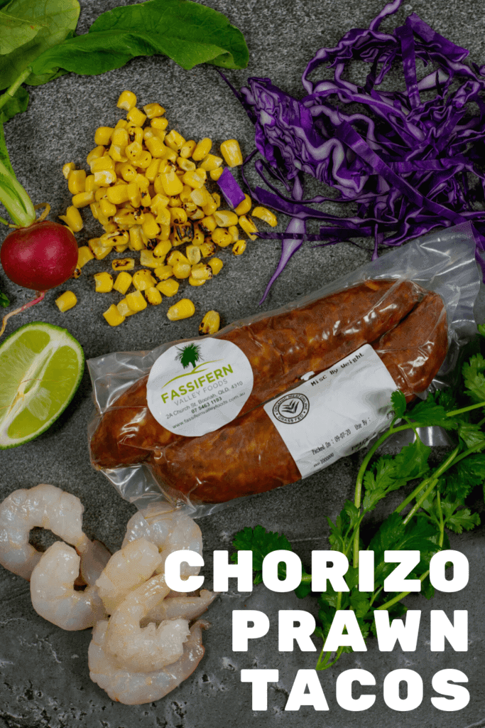 ingredients for chorizo & prawn tacos
