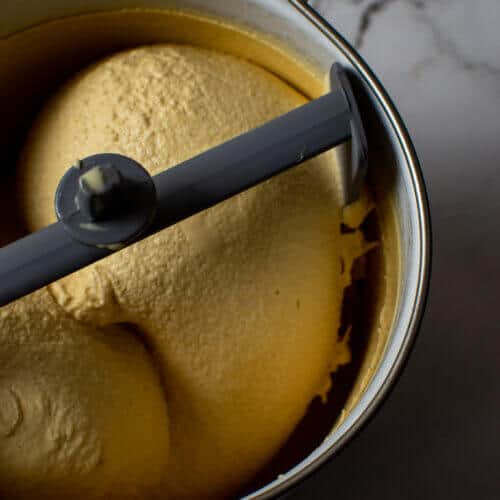 Caramelised White Chocolate Ice-Cream on kitchen counter top