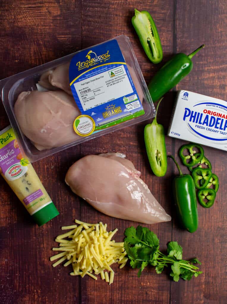 inglewood organic chicken breasts & jalapeno popper ingredients on a table