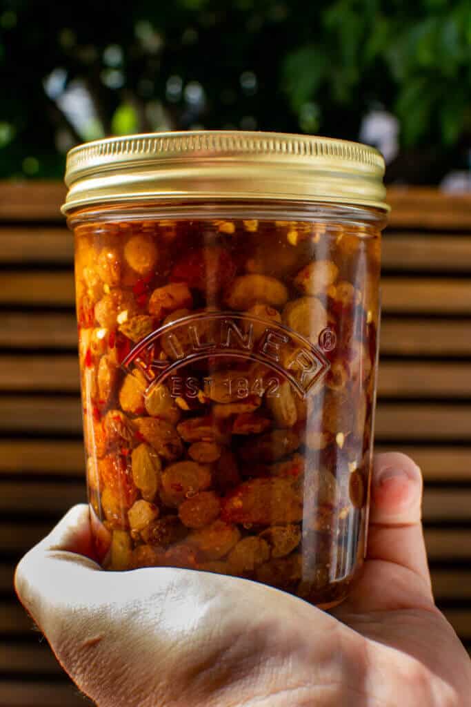pickled raisins in a kilner jar