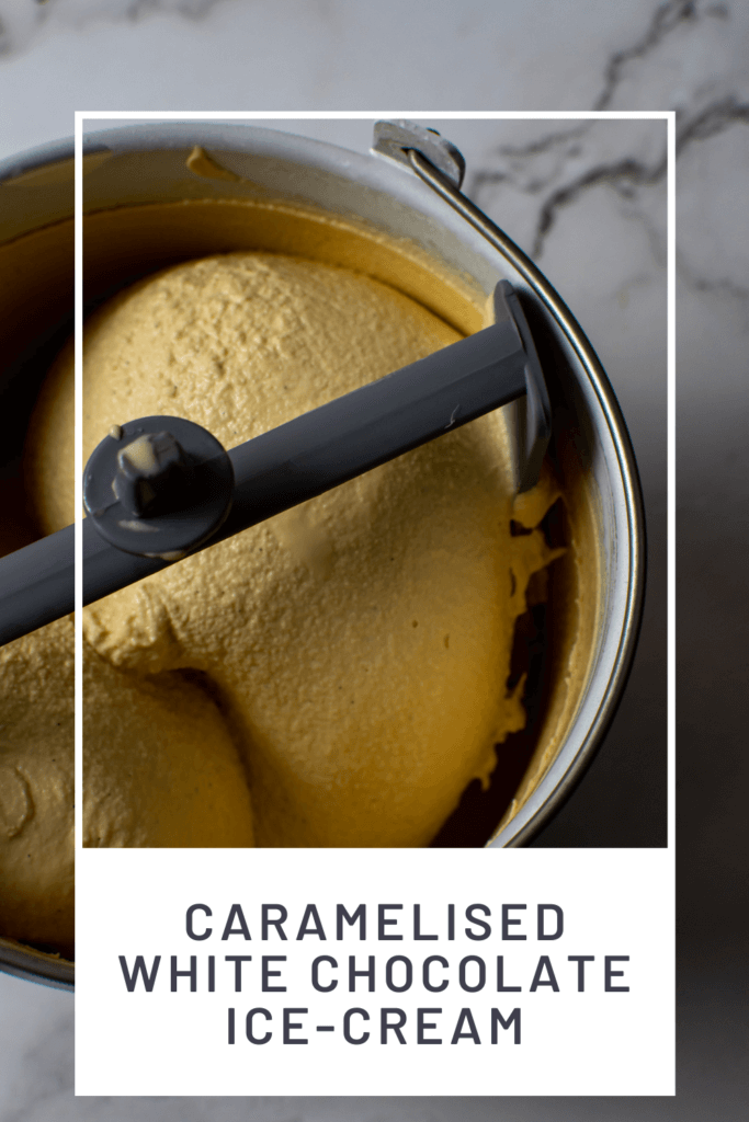 Caramelised White Chocolate Ice-Cream on kitchen counter top