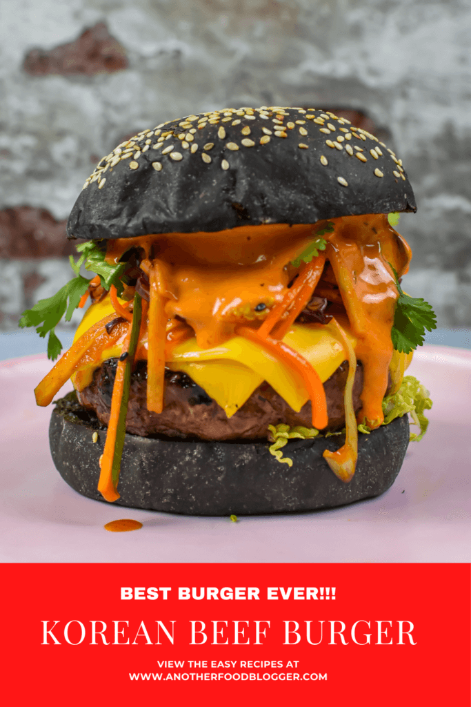 korean beef burger on a pink plate