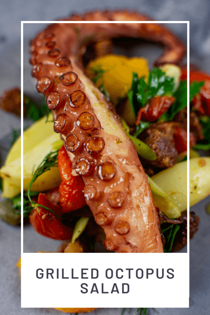 grilled octopus salad on a made of australia plate