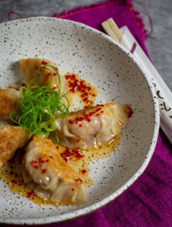 pork & prawn dumplings in a bowl
