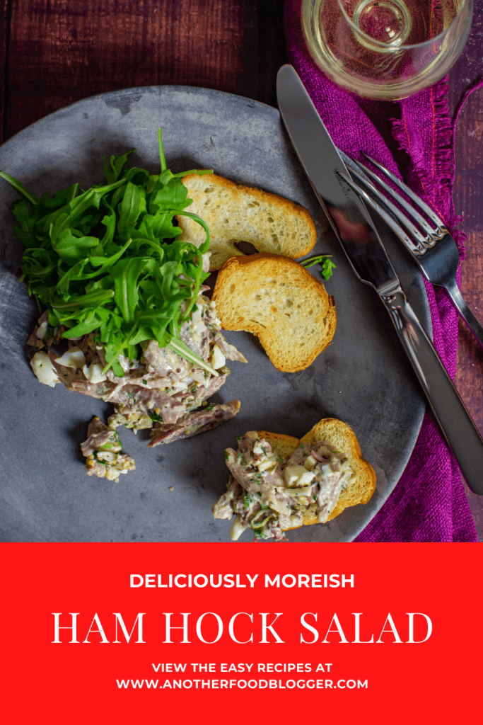 braised ham hock salad on a made of australia plate with jackson brooke chardonnay