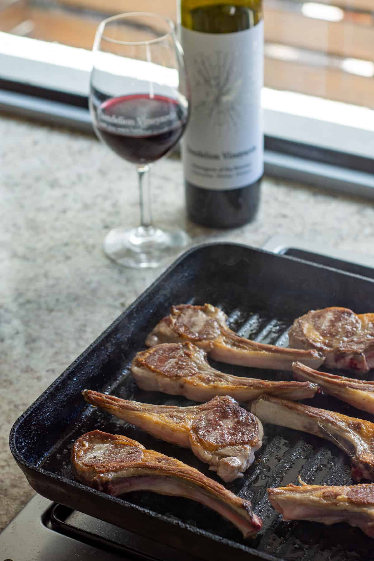 Lamb chops in a grill pan