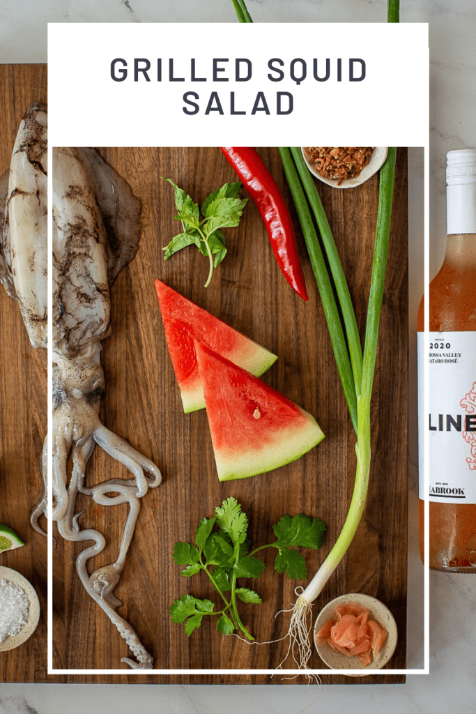 grilled squid salad ingredients and seabrook rose wine