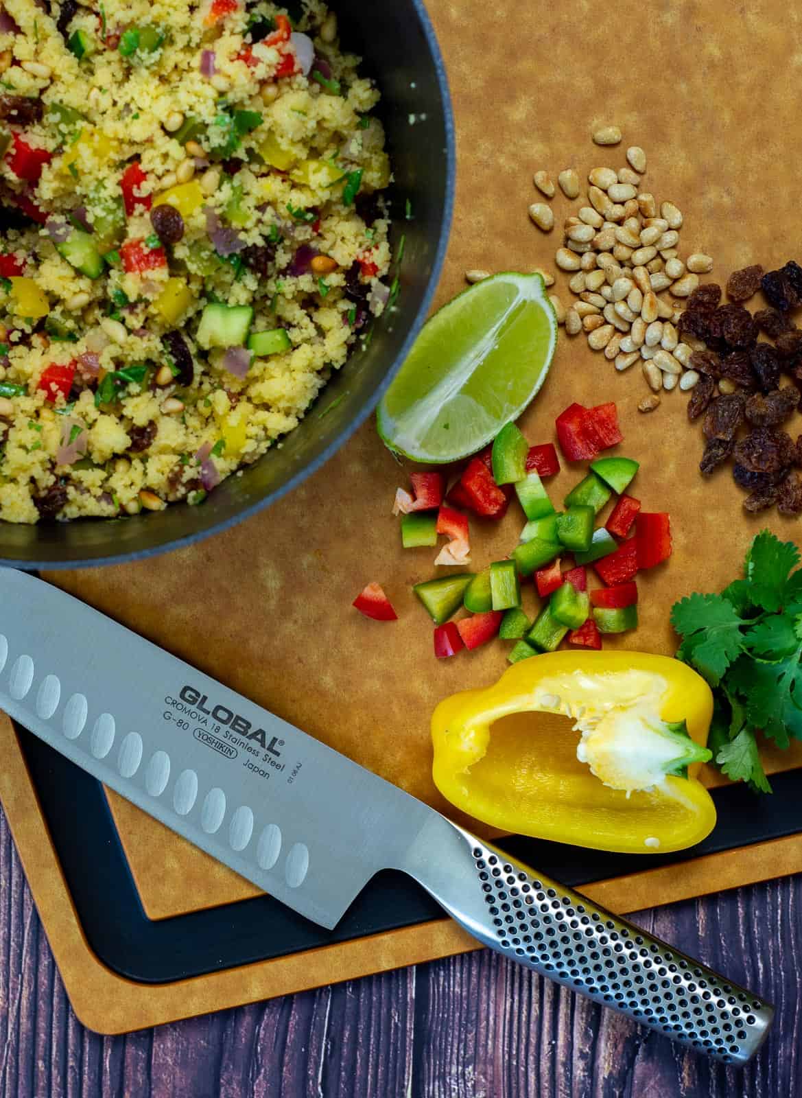 coucous and ingredients for moroccan lamb leg