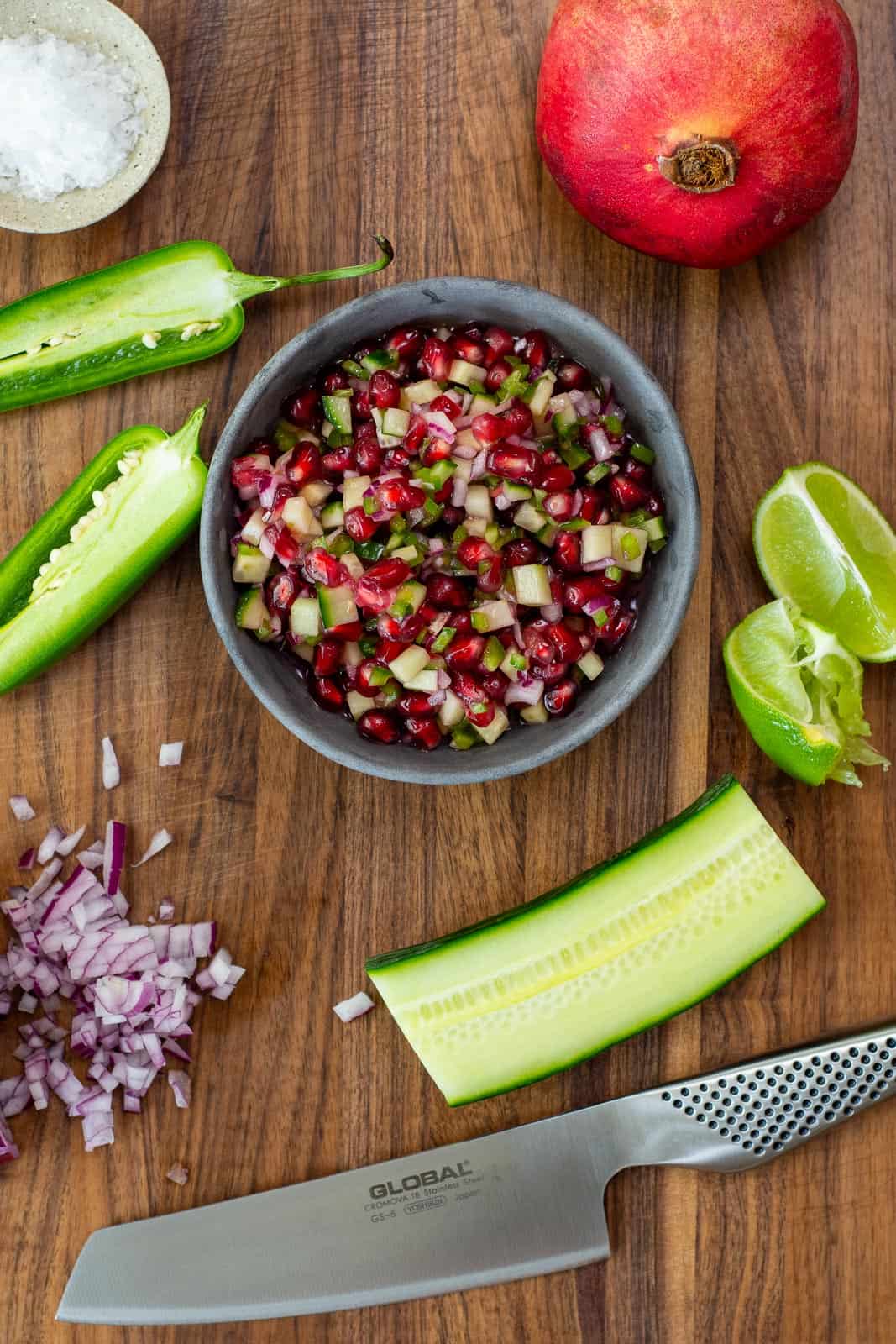 pomegranate salsa and ingredients for slow cooked moroccan lamb