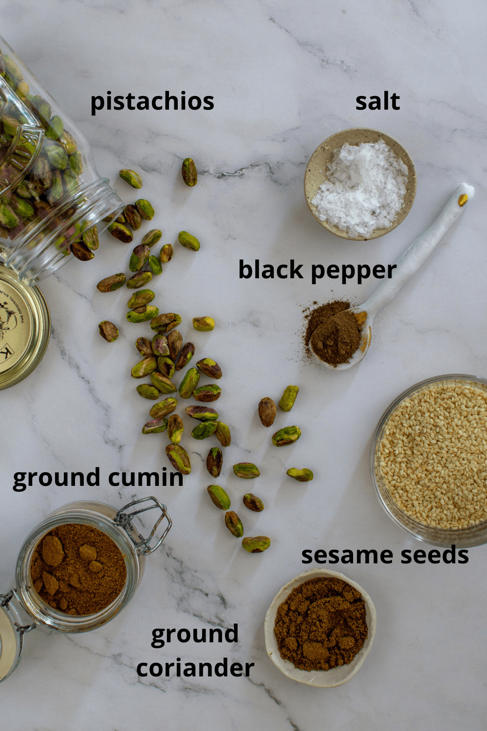 ingredients to make pistachio dukkah