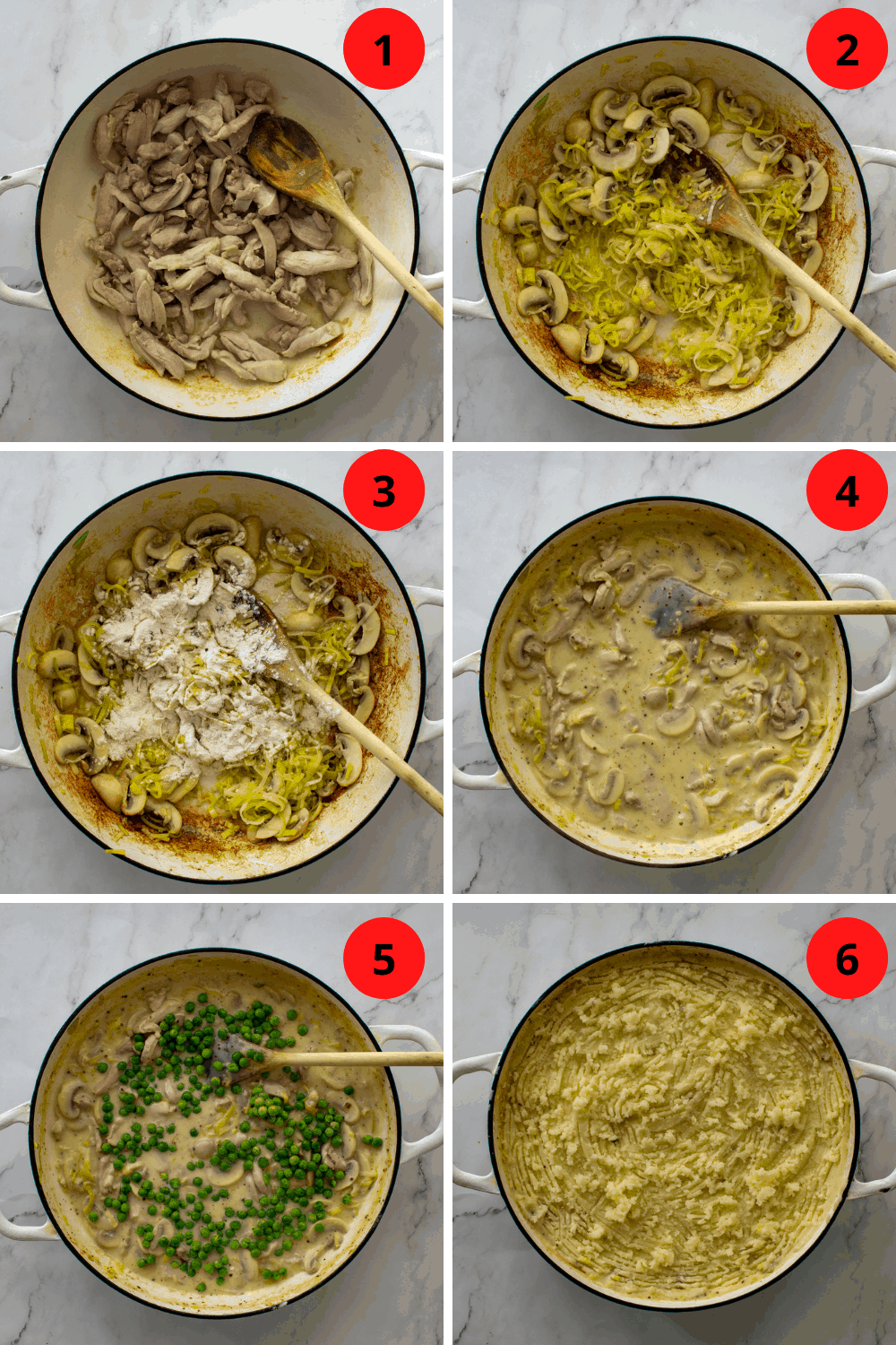 step by step instructions on how to make chicken and mushroom pie