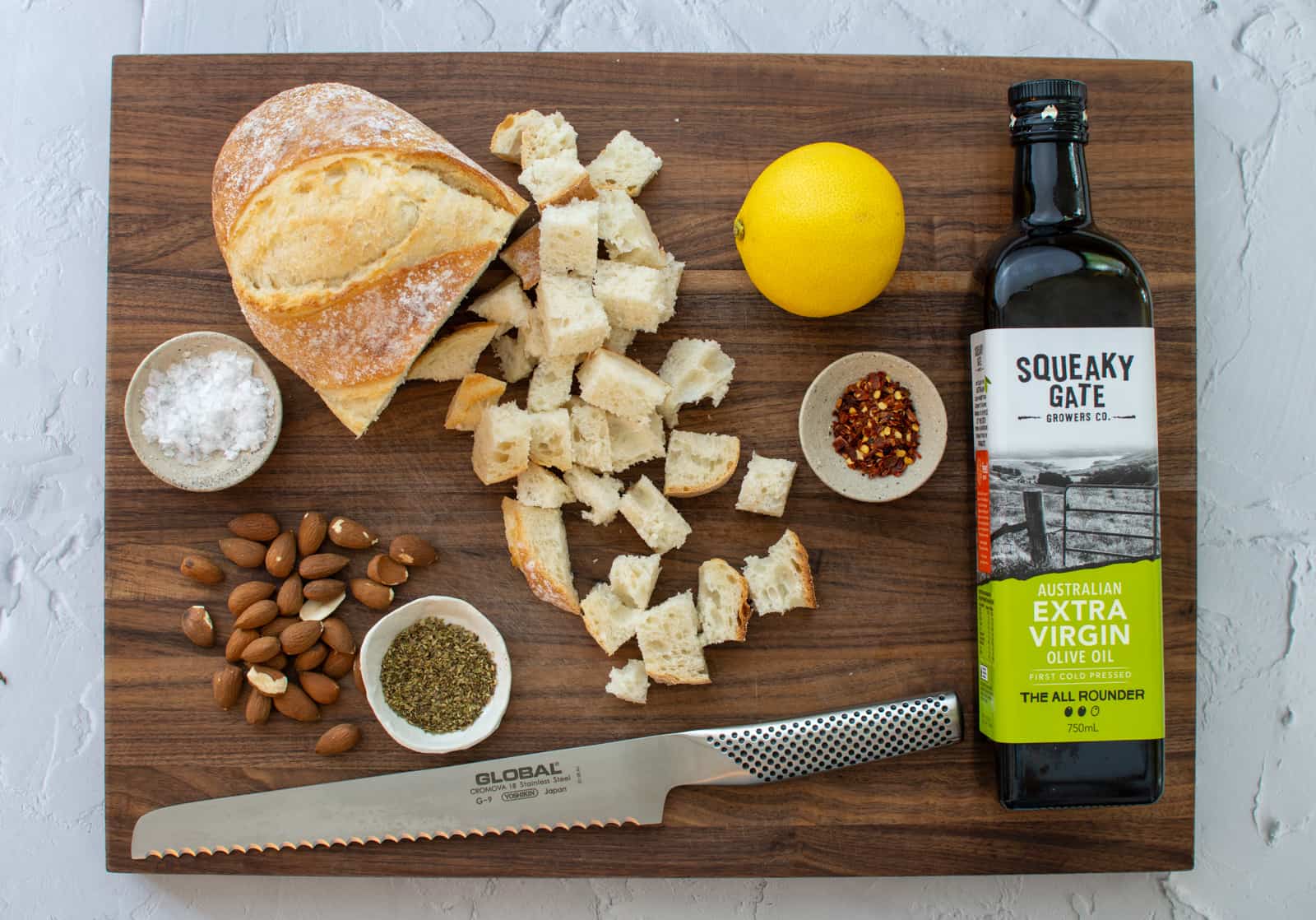 breadcrumb ingredients on a chopping board