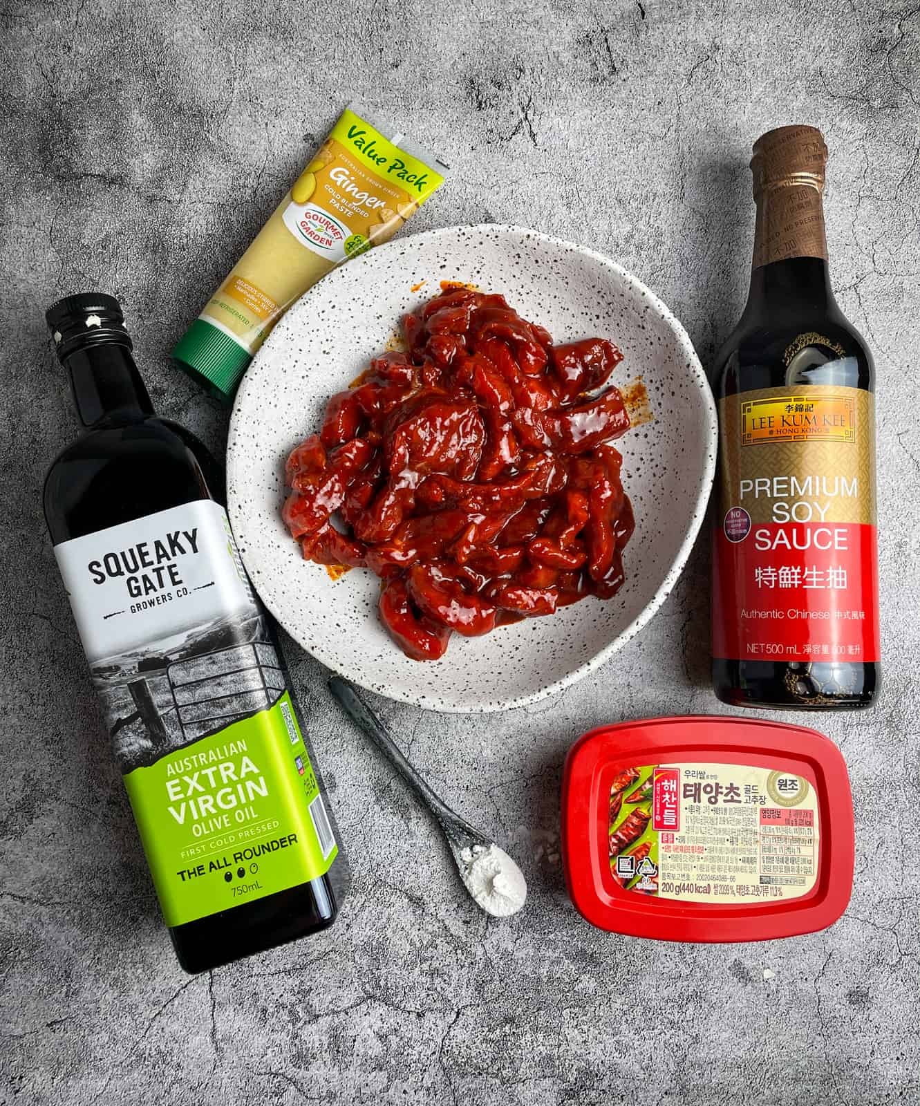 Stir-fry beef marinating and it's marinade ingredients