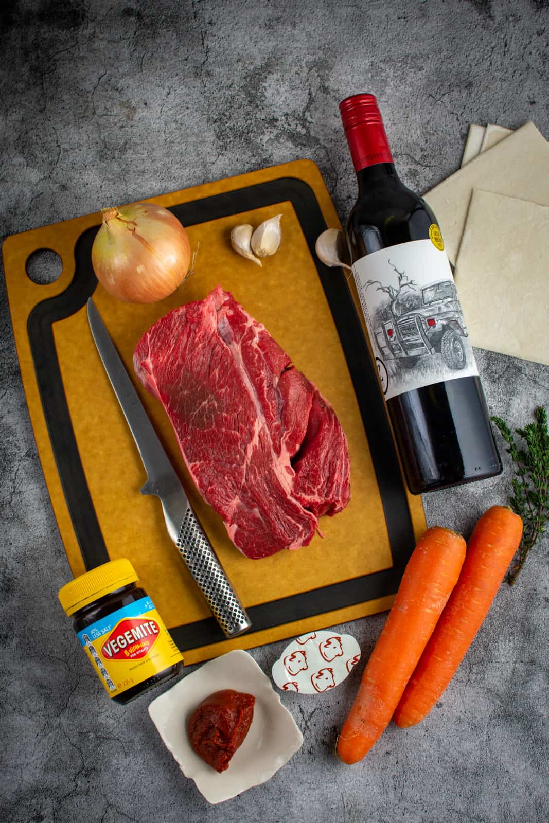 ingredienst for beef & vegemite pies