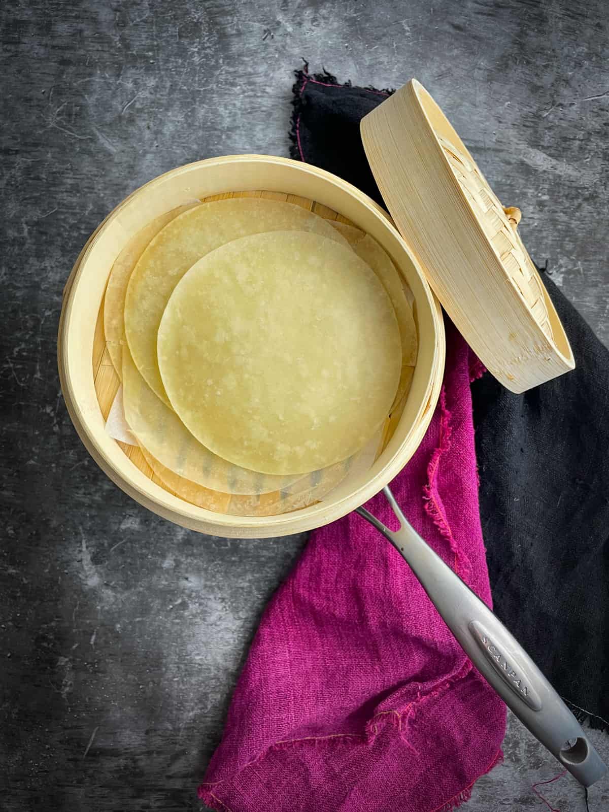 duck pancakes in steamer basket