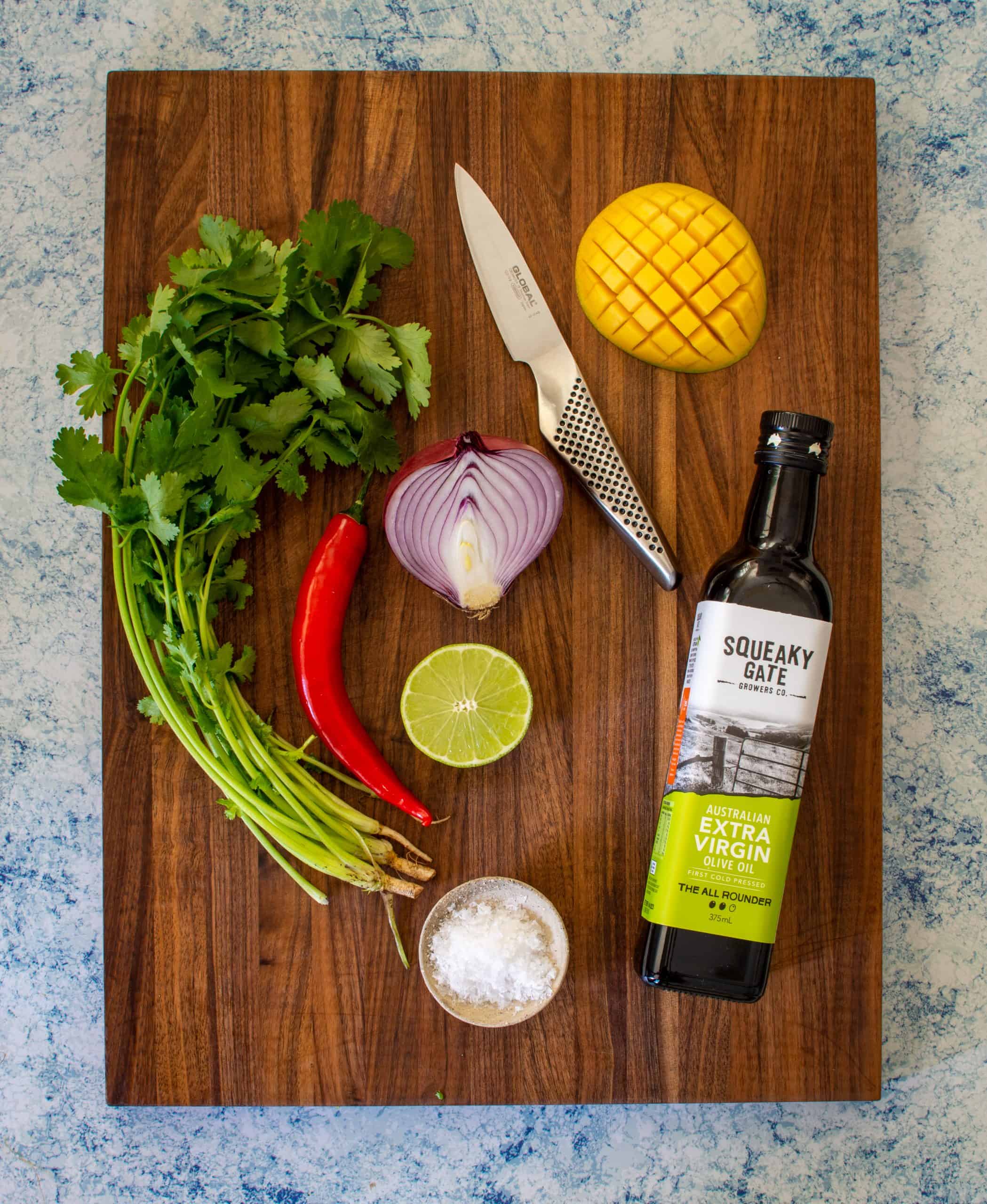 ingredients to make mango chilli salsa