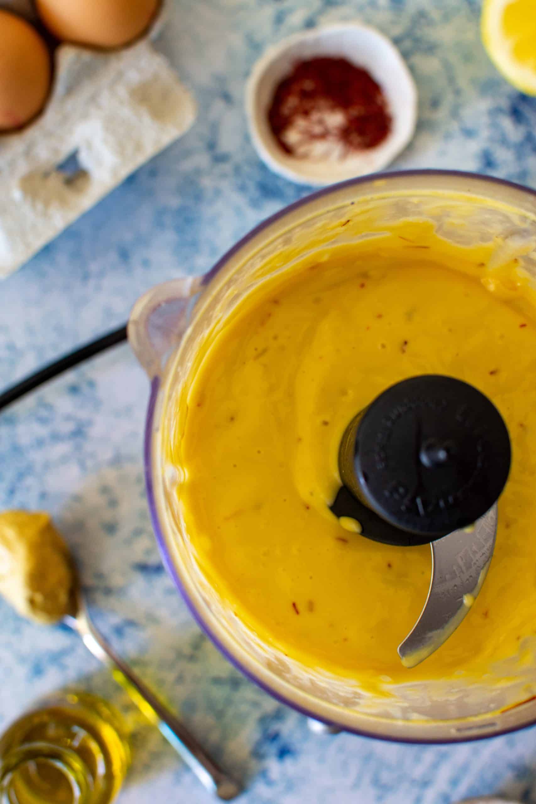 saffron aioli in a mini food processor