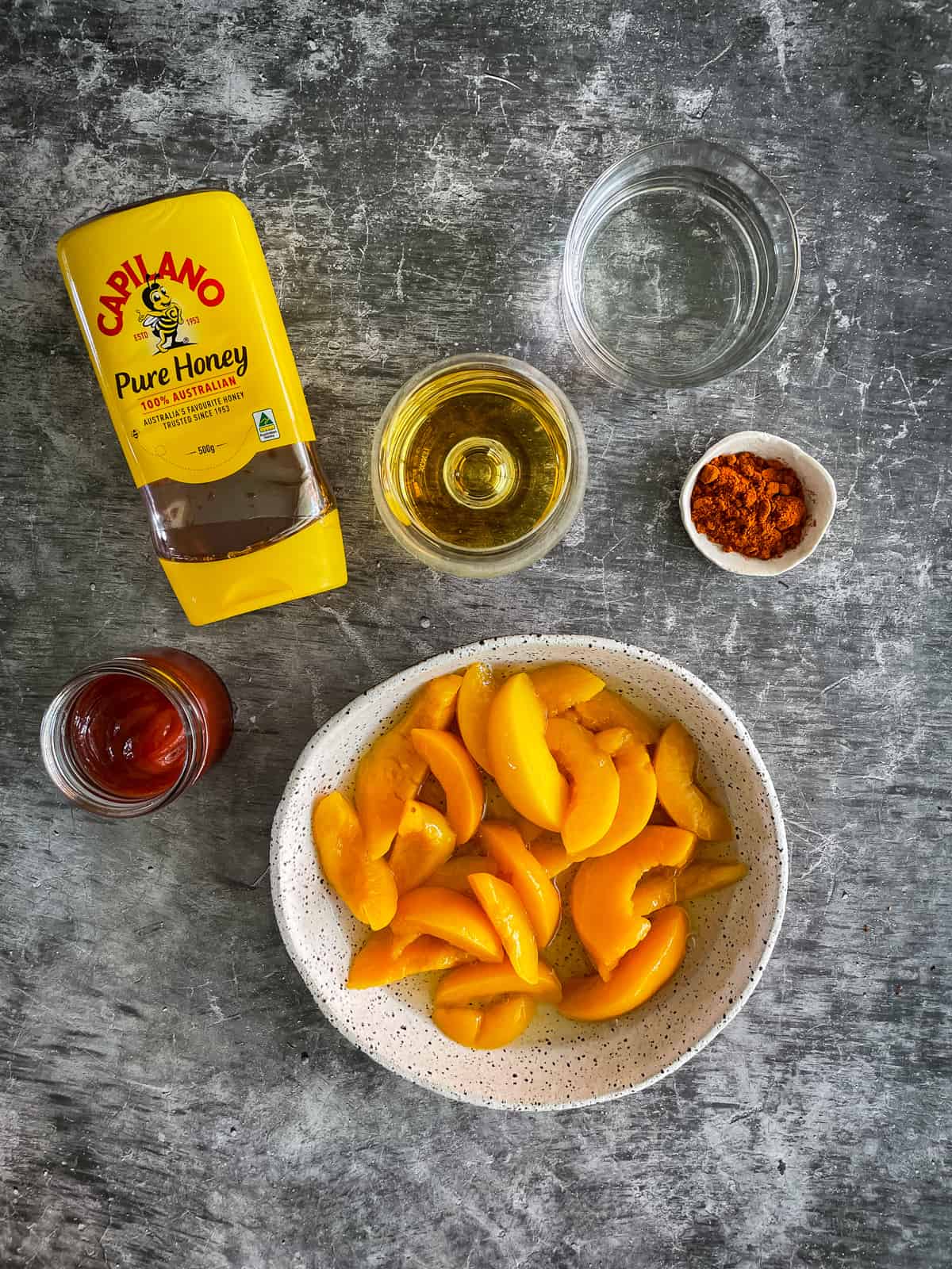 ingredients to make peach bourbon sauce