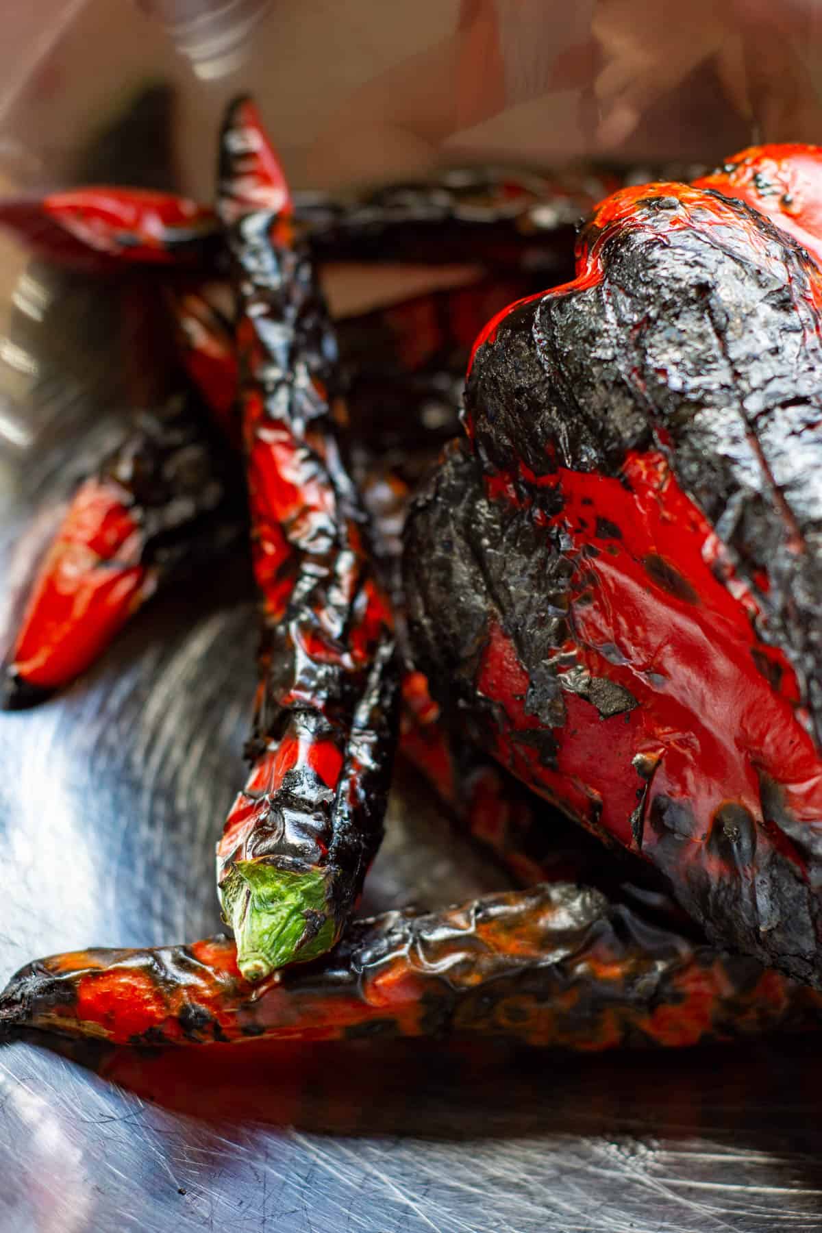 charred chilli and capsicum in a bowl