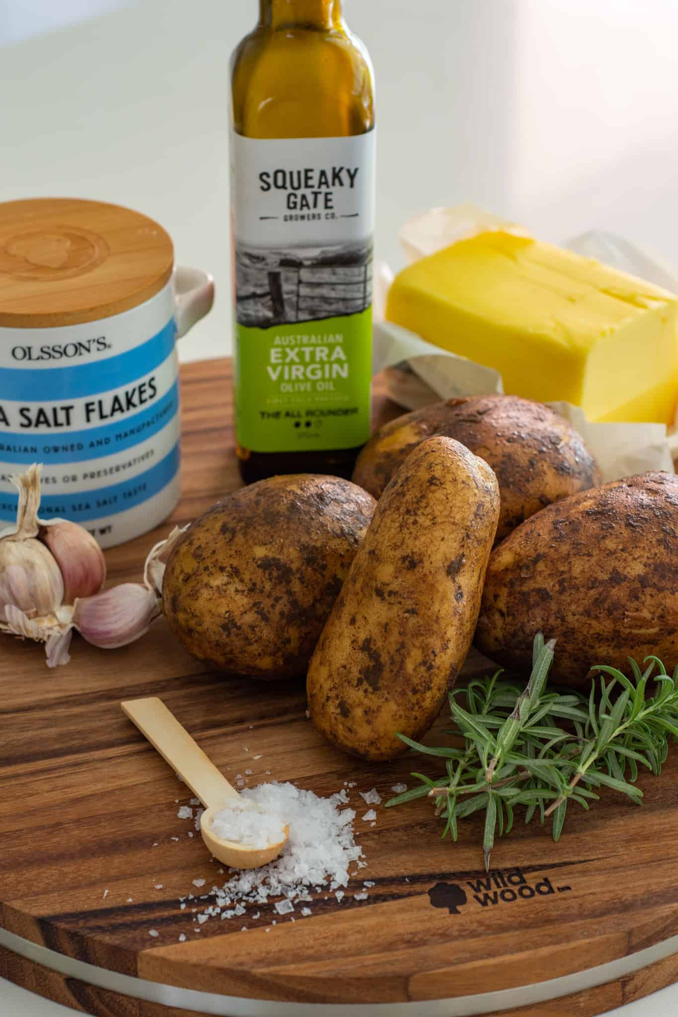 parmentier potatoes ingredients on a chopping board