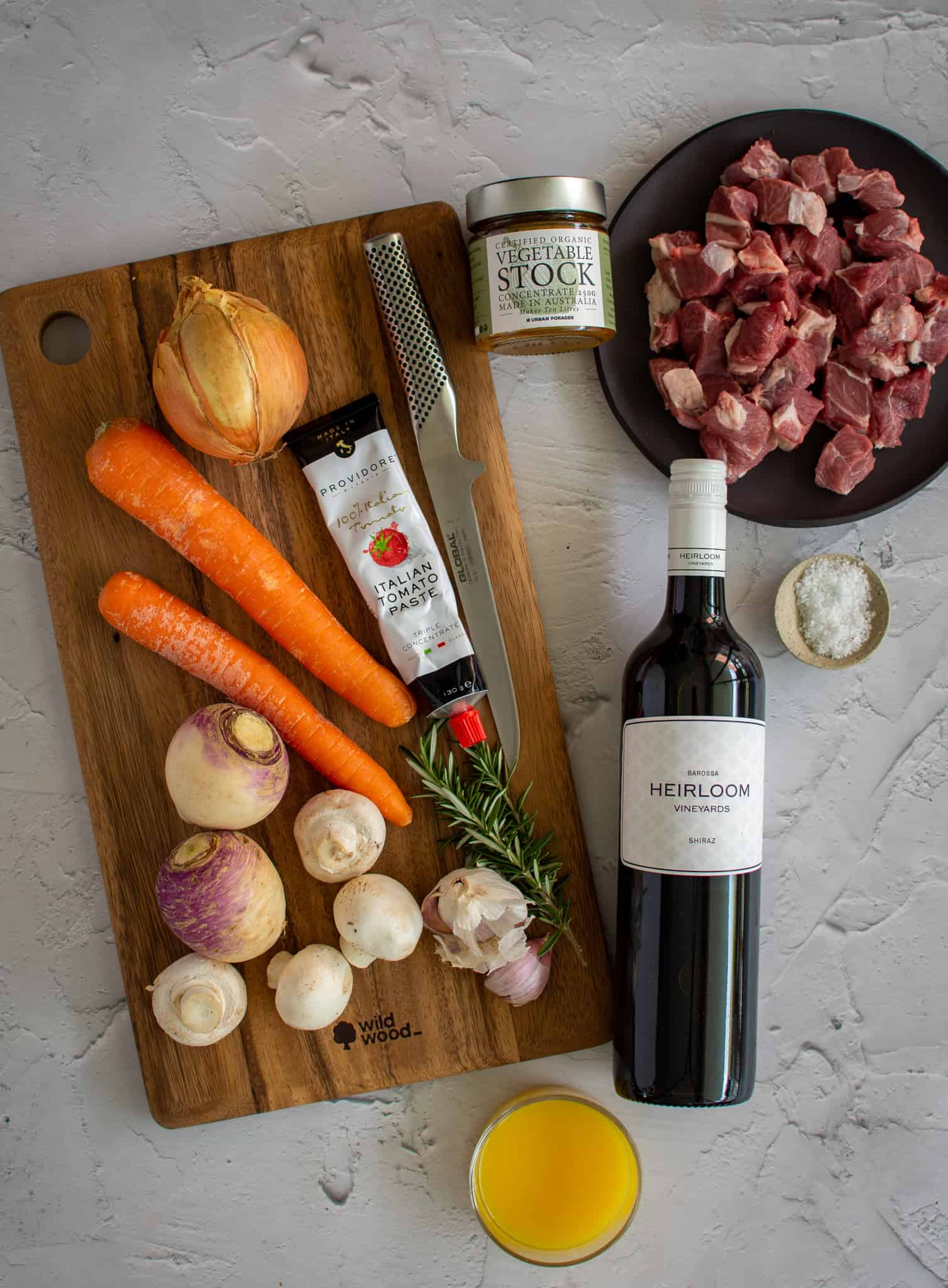 birdseye view of ingredients needed to make the lamb stew