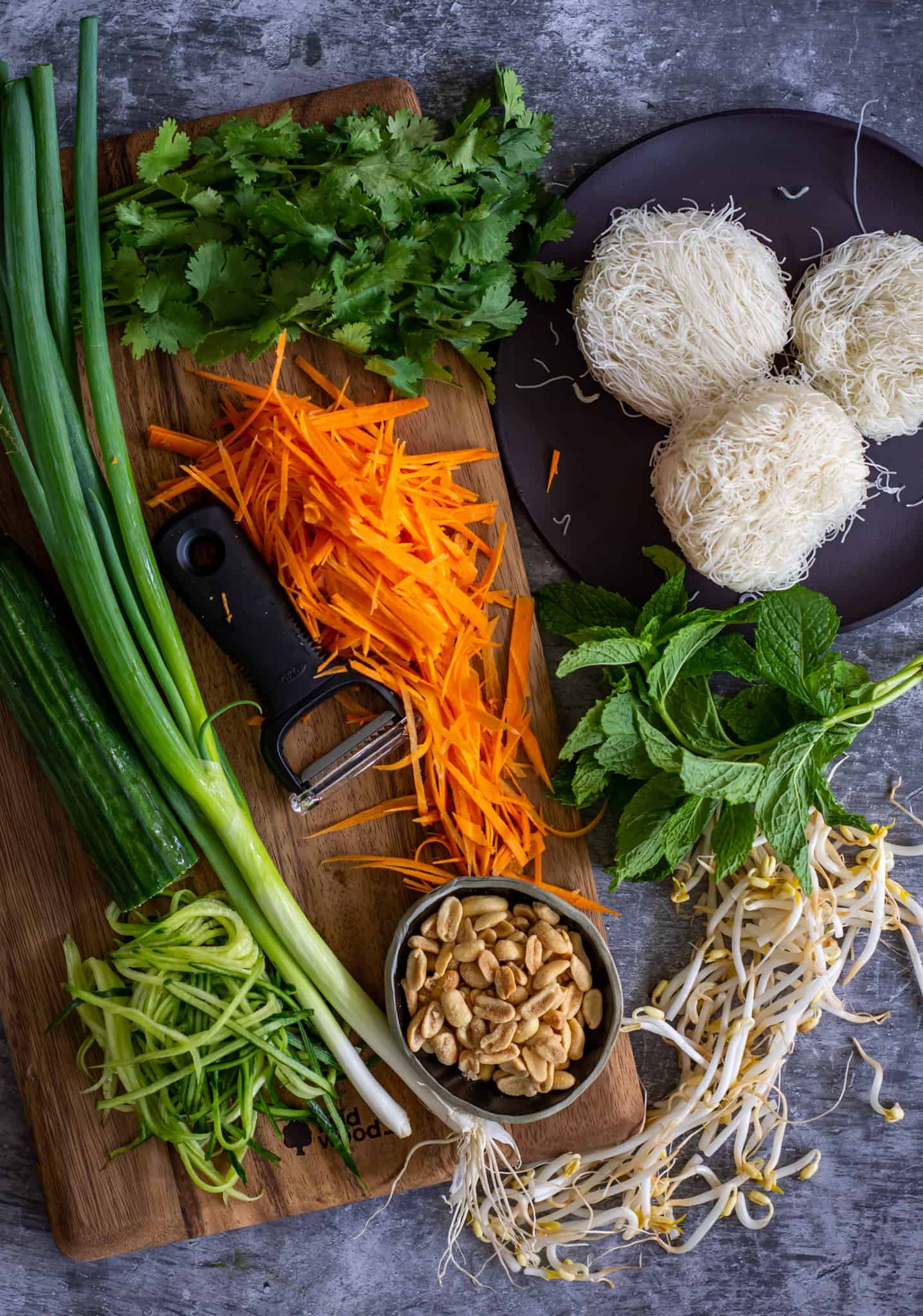 Ingredients to make vermicelli noodle salad