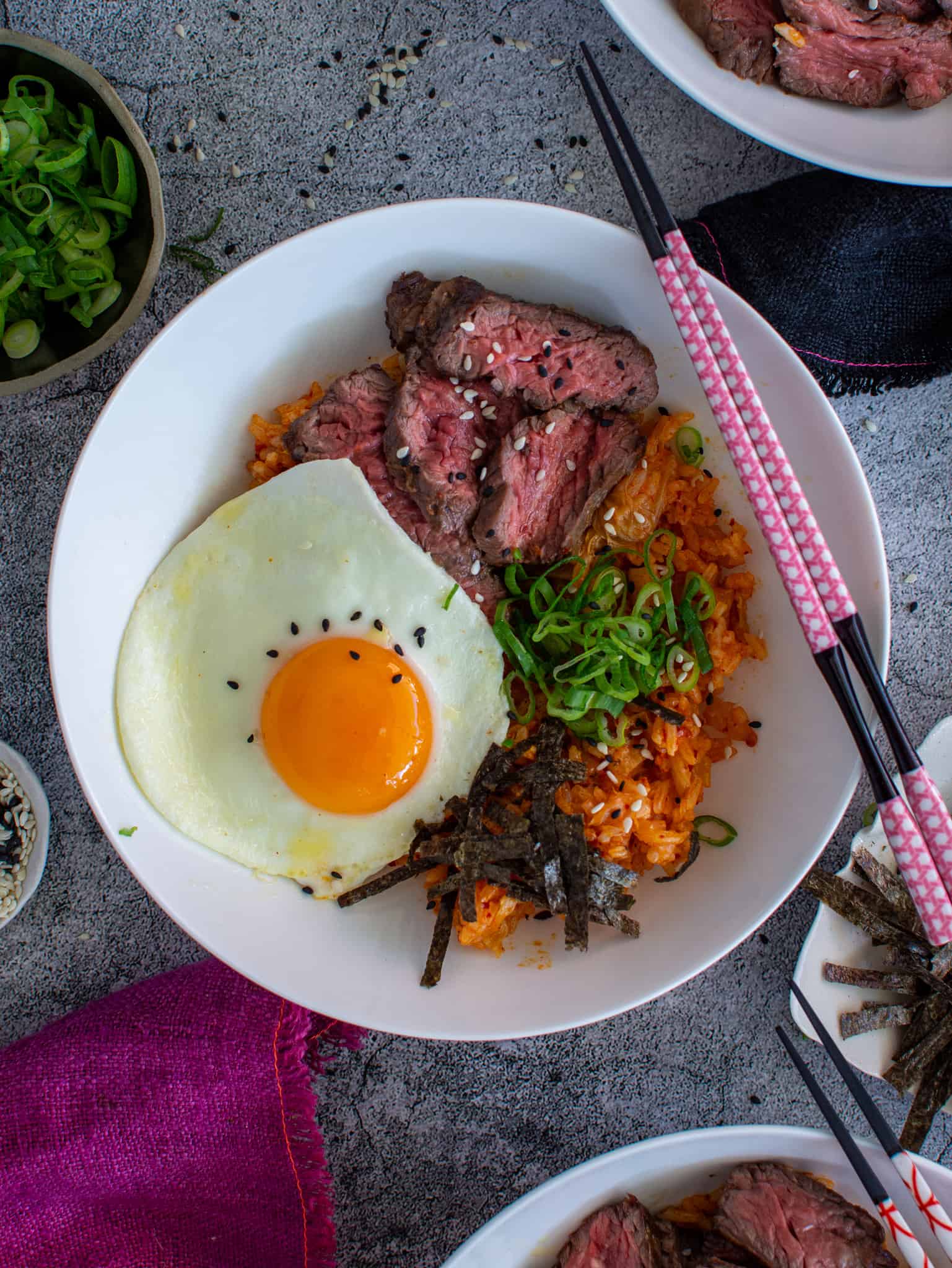 birdseye view of a bowl of Korean fried rice